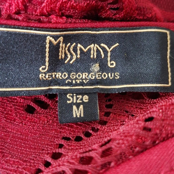 MissMay Red Floral Lace Romantic Goth V-Neck Faux Wrap Retro Swing Dress Size M - Picture 8 of 9